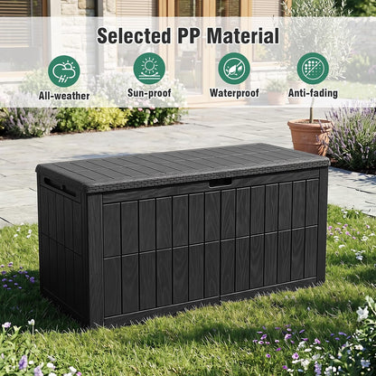 Tangkula 25 Gallon Waterproof Outdoor Storage Box with Lockable Lid | PP Resin, Wicker Patterned, Indoor Outdoor Use, Portable, Versatility, for Deck, Pool, Patio Cushions, Garden Tools