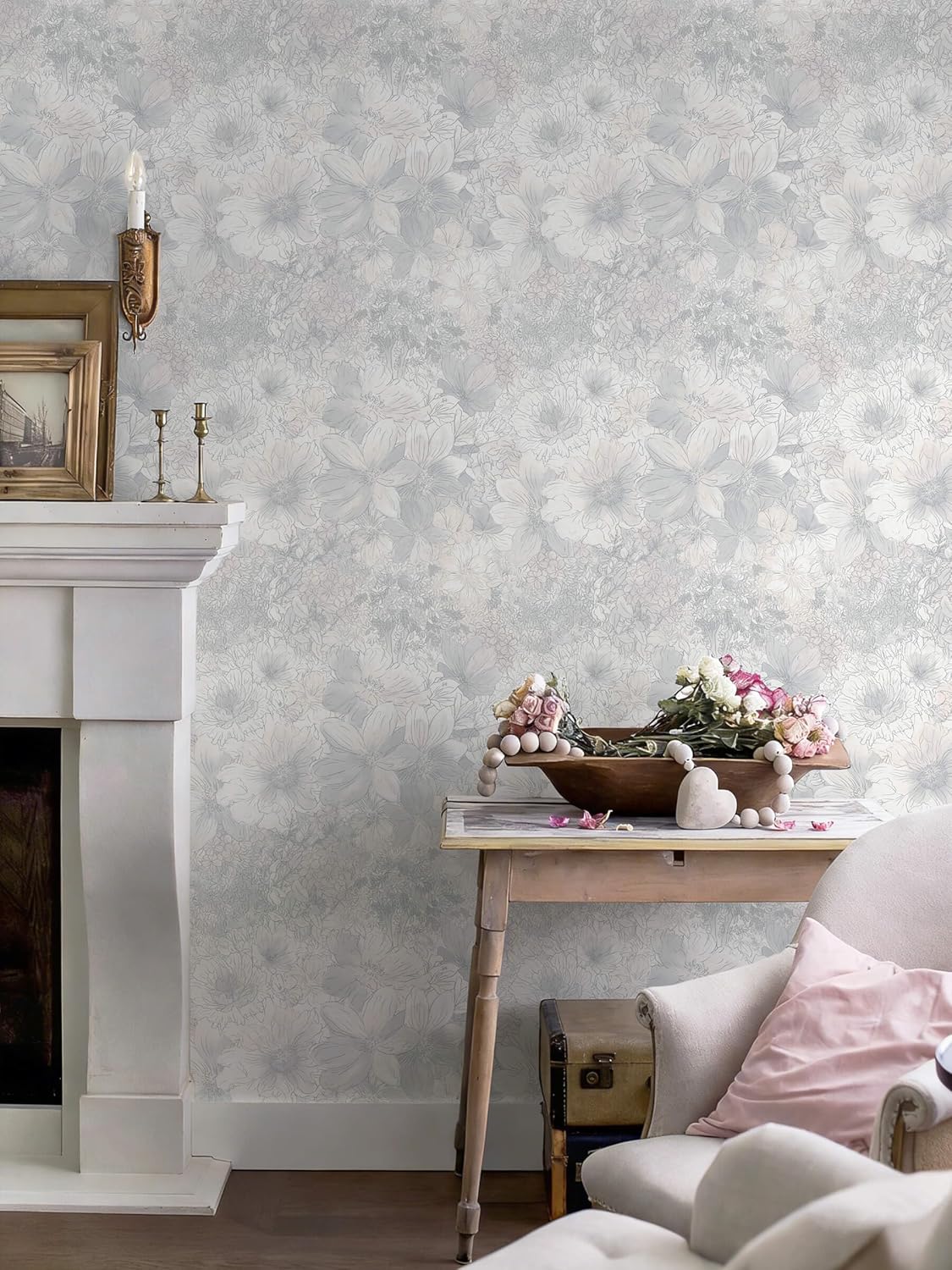 Heroad Peel and Stick Wallpaper Boho Beige Contact Paper Floral Wall Paper Removable Self Adhesive Wallpaper for Cabinet Bedroom Living Room Entryway Walls Bathroom Waterproof Vinyl Roll 17.3''x78.7''