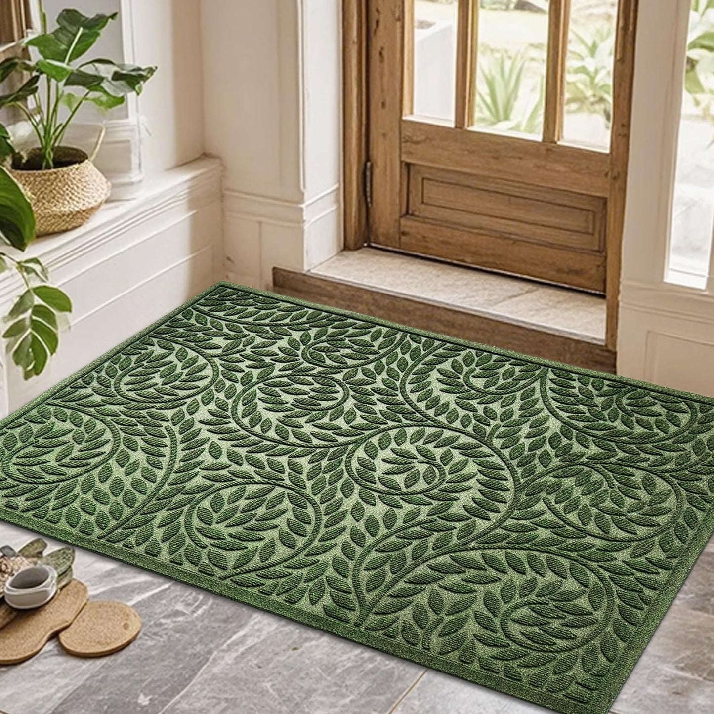 Bulijojo Front Door Mat Entrance,Durable Heavy Duty Welcome Mat,Thick Absorbent Natural Rubber Non Slip Mat,Sturdy Entryway Brown 17"x30"