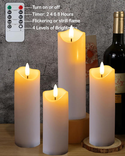 Gmnee 3"x4" Flickering Flameless Candles with Remote Timer, Real Wax, Ivory Pillar Candles, Set of 3 Fake LED Battery Operated Candles for Home, Fireplace, Centerpiece, Rustic and Farmhouse Decor
