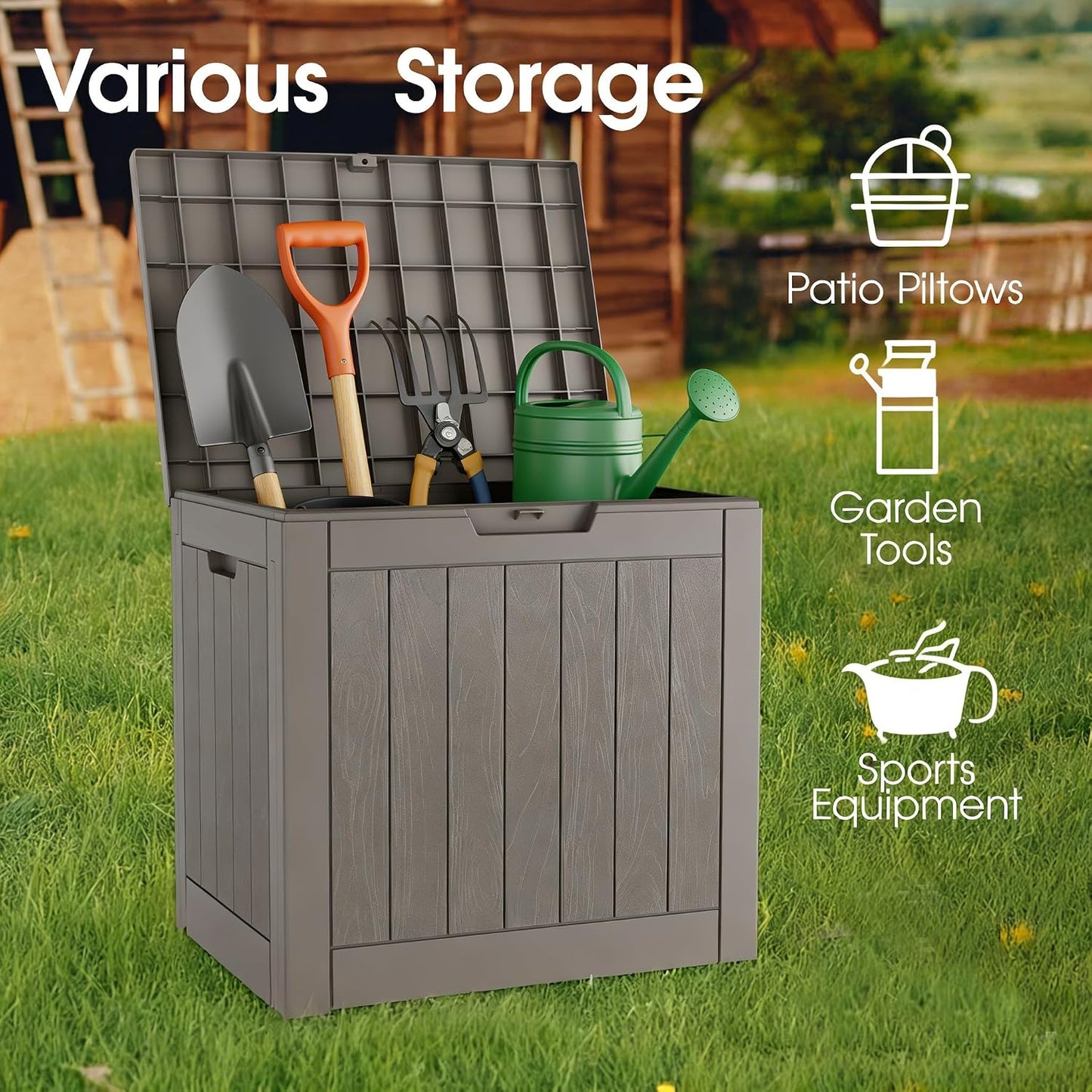 35 Gallon Outdoor Storage Box, Waterproof Resin Deck Box with Lockable Lid – Storage Cabinet for Patio Furniture, Pool Supplies, Garden Tools – Indoor & Outdoor Use