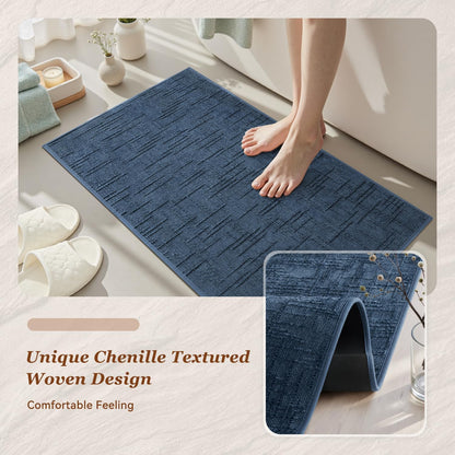 AMOAMI Bath Mat Non Slip Super Absorbent Quick Dry Bath Mats for Bathroom Floor Rubber Backing Washable Bathroom Rugs Modern Woven Jacquard Mat, Beside Tub Bath Rugs, 17" x 24", LightGrey
