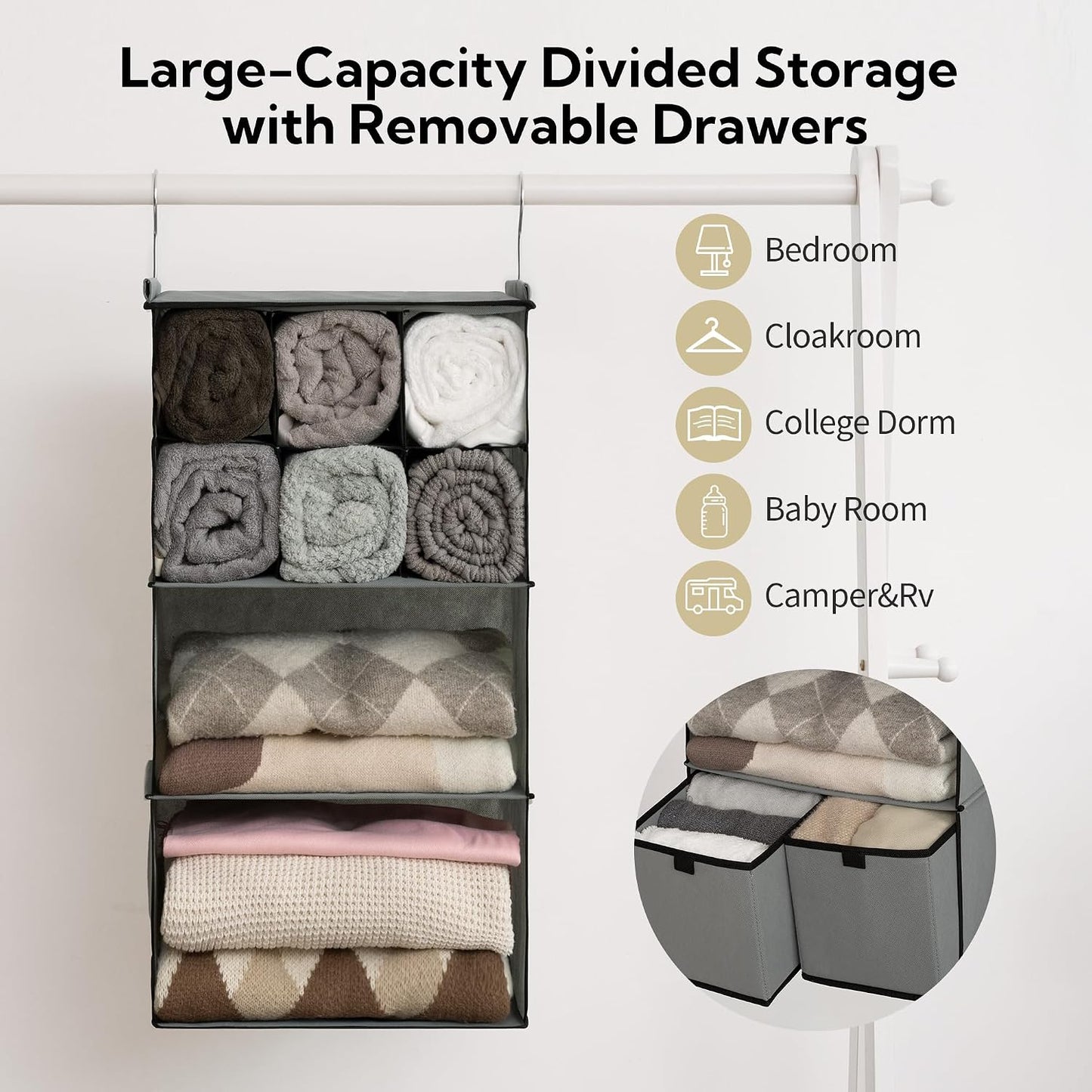GRANNY SAYS 3-Shelf Hanging Closet Organizer and Storage, Collapsible Hanging Closet Shelves, Hanging Organizer for Closet & RV, Gray, 29 ½" H X 12" W X 12" D, 1-Pack