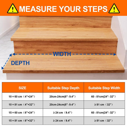 Spurtar Non Slip Staircase Step Treads, 6"x24" 15 Pack Anti Slip Tape for Stairs Indoor, Transparent Grip Tape for Stairs, Clear Skid Guard Safety Stair Runners for Wooden Steps