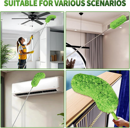 Cobweb Duster with Extension Pole, Washable Cleaning Duster Set with 2 Duster Heads, Corner Brush, 15-110-Inch Telescoping Pole for high Ceiling Fans, Long Duster for high Ceilings，Spider Web Brush
