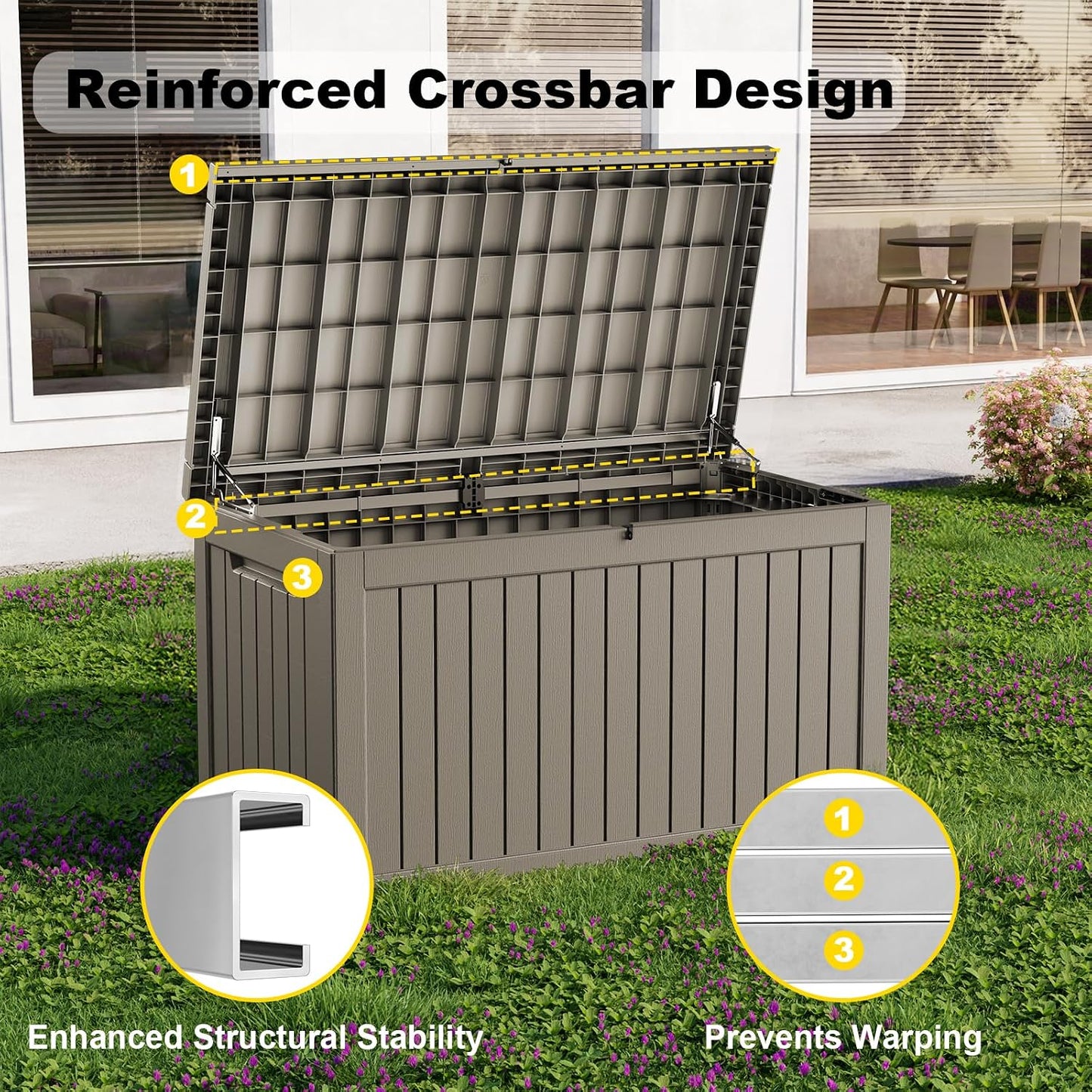 150 Gallon Waterproof Outdoor Storage Box,Resin Deck Box,Lockable Outside Storage Box Container for Patio Furniure,Garden,Tools (150 Gallon,Black)