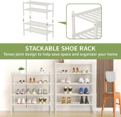 ROMGUAR CRAFT 3 Tier Bamboo Shoe Rack for Closet Free Standing Wood Shoe Shelf Storage Organizer for Entryway Small Space Stackable 27"x11"x20" (Natural)