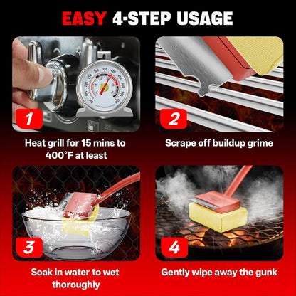 Grill Brush Bristle Free, Steam Grill Cleaning Brush with Detachable & Dishwash-Safe Brush-Head, Ergonomic Comfort Grip for Cast Iron/Stainless-Steel Grates, Safe Barbecue Grill Cleaner