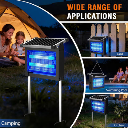 Zechuan Solar Bug Zapper Outdoor, Cordless Rechargeable Mosquito Killer | IP66 Waterproof Fly Zapper, 4500V Grid, Auto/Manual Mode, Cordless with Projection Light, Cord & Chain for Patio Camping RV
