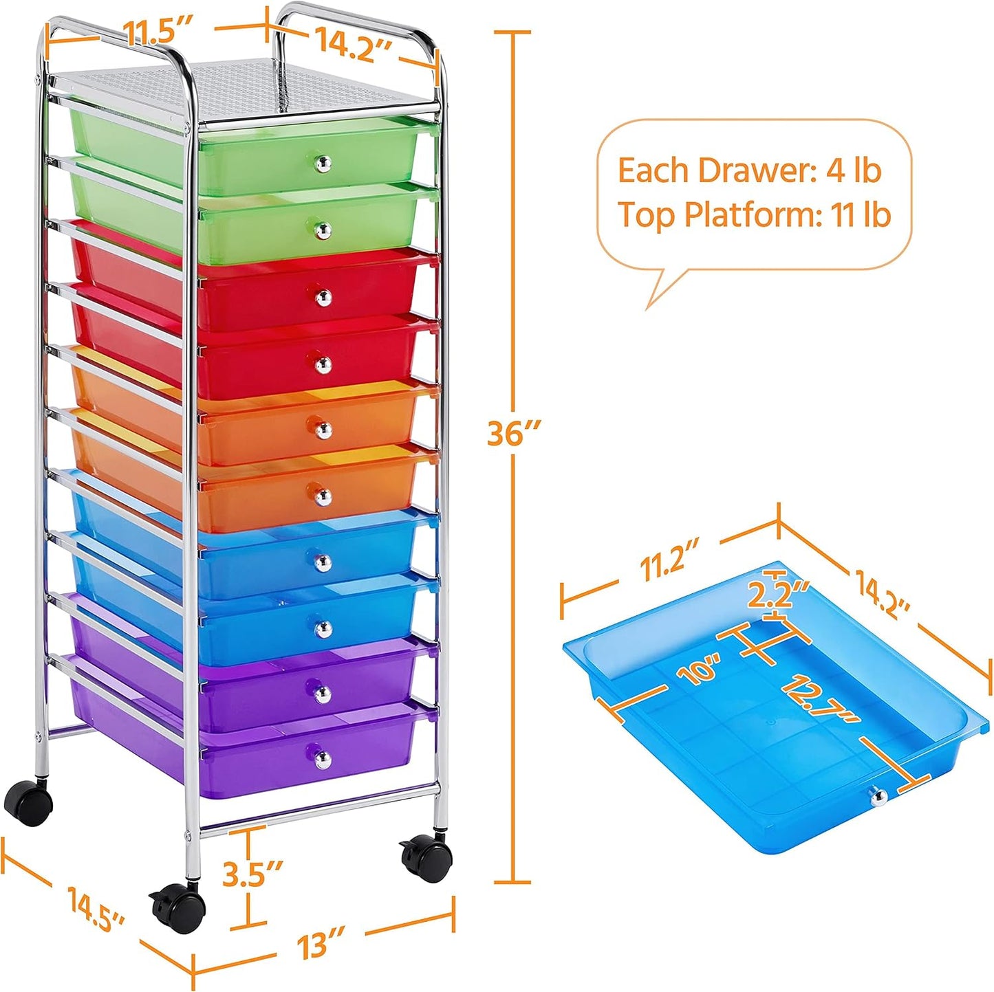 Yaheetech 4-Drawer Rolling Storage Cart with Wheels, Slim Organizer, Black | Four drawers plus a top shelf organize craft to bath gear; slim chrome-steel frame, plastic bins, locking wheels, easy setup.