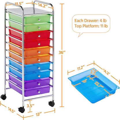 Yaheetech 4-Drawer Rolling Storage Cart with Wheels, Slim Organizer, Black | Four drawers plus a top shelf organize craft to bath gear; slim chrome-steel frame, plastic bins, locking wheels, easy setup.