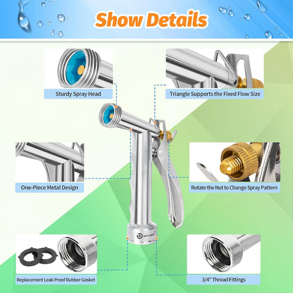 AUTOMAN Full Size Garden Hose Nozzle 2 Pack, High Pressure Pistol Grip Water Nozzle Sprayer with Threaded Front, Adjustable Spray Water Flow for Washing Car, Cleaning Ground, Watering Plants
