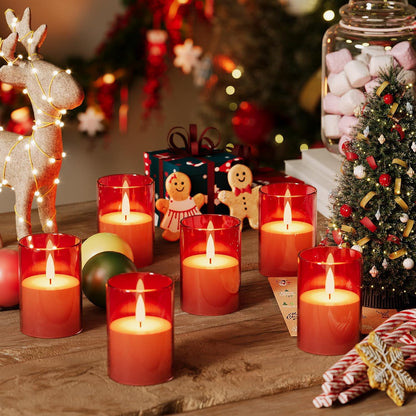 VIODAIM 12Pack Flickering Flameless LED Candles with Remote & Timer, Battery Powered - Small Pillar & Votive, Clear (2"X3")