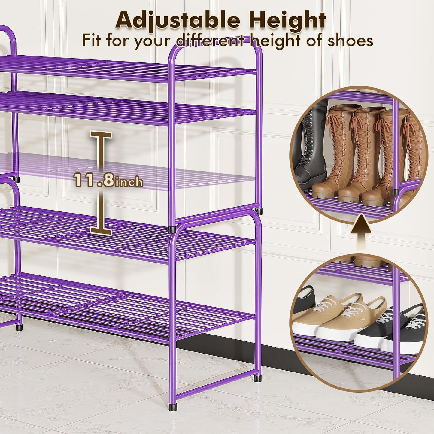 SUFAUY 2 Tier 33" Wide Shoe Rack, Closet Metal Wire, Stackable, Pink