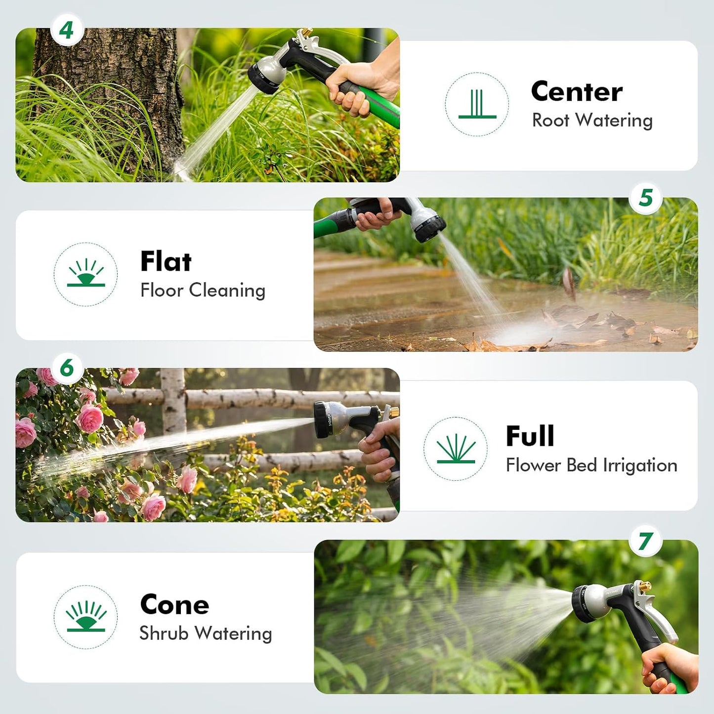 RESTMO Garden Hose Nozzle Heavy Duty, Leak-proof Water Hose Sprayer | 7 Adjustable Spray Patterns, Durable Metal, Flow Control, Ideal for Plants & Lawns Watering, Cars & Pets Washing, Green