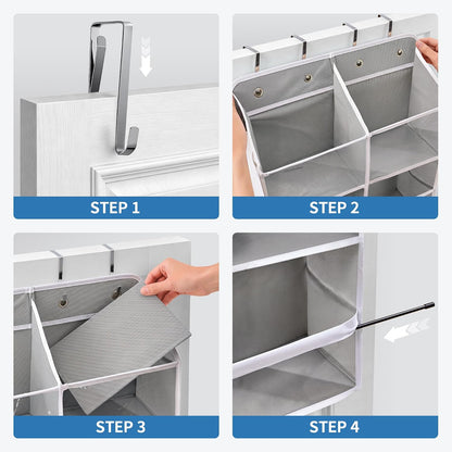 JARLINK 2 Pack Over the Door Organizer Storage, 5 Shelf Hanging Door Organizer with 5 Large Capacity Pockets, Anti Tilt 44 lb Load Behind Door Storage for Bedroom, Bathroom, Pantry, Nursery, (Grey)
