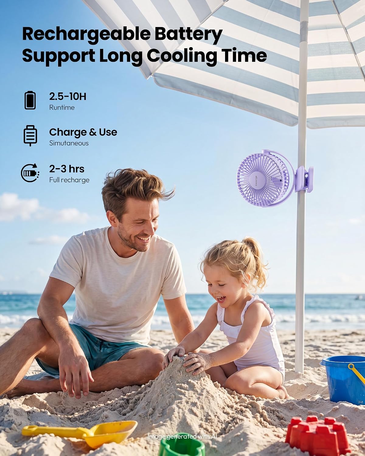 Gaiatop Portable Clip on Fan Battery Operated, Small Powerful 3 Speed Quiet 360° Rotate, USB Rechargeable Mini Personal Cooling Fan for Desk Table Home Office Stroller Camping Women Gifts Purple