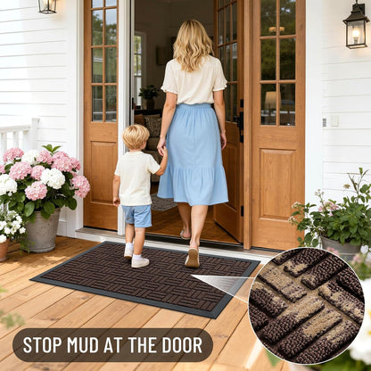 OLANLY Front Door Mat Outside Entrance 29.5x17, Absorbent, Heavy Duty Sturdy Natural Rubber Doormat Indoor Outdoor, Stain and Fade Resistant, Non-Slip Backing Low Profile Floor Mat for Entryway, Grey