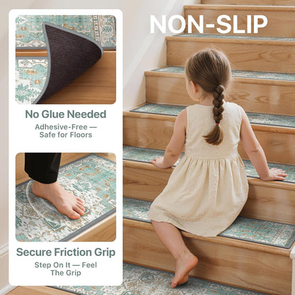 sarben Non Slip Stair Treads for Wooden Steps 15PCS - 8"x30" Indoor Safety Carpet, Edging Mats with TPE Adhesive Backing, Pet and Elderly Friendly Stair Rugs (Taupe) - Colors B
