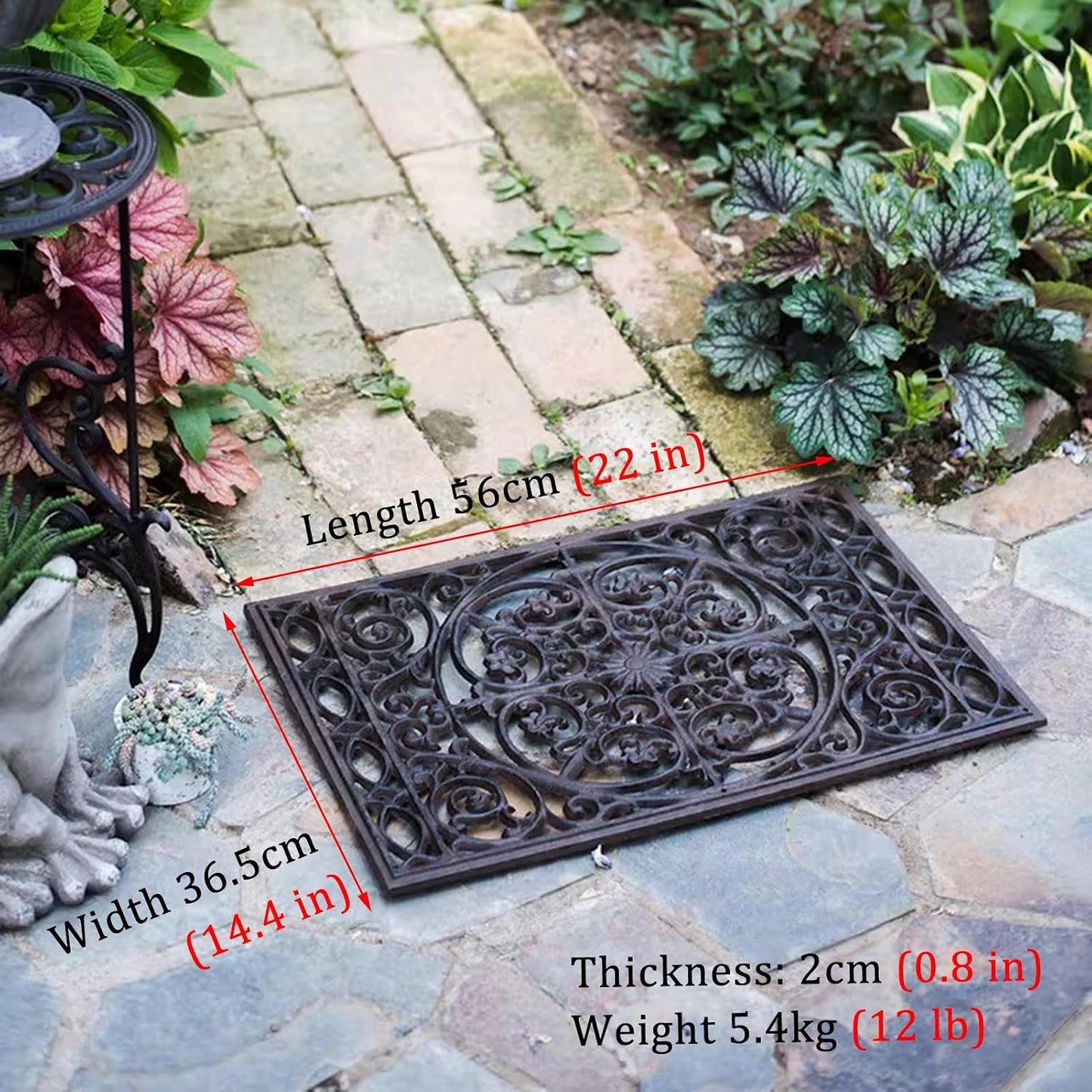 GTPBAO Heavy Duty Cast Iron Doormat 22" X 14.4", Non Slip Rectangle Mat, Front Door Mats Shoe Scraper for Garden Patio, Classic Scroll Pattern