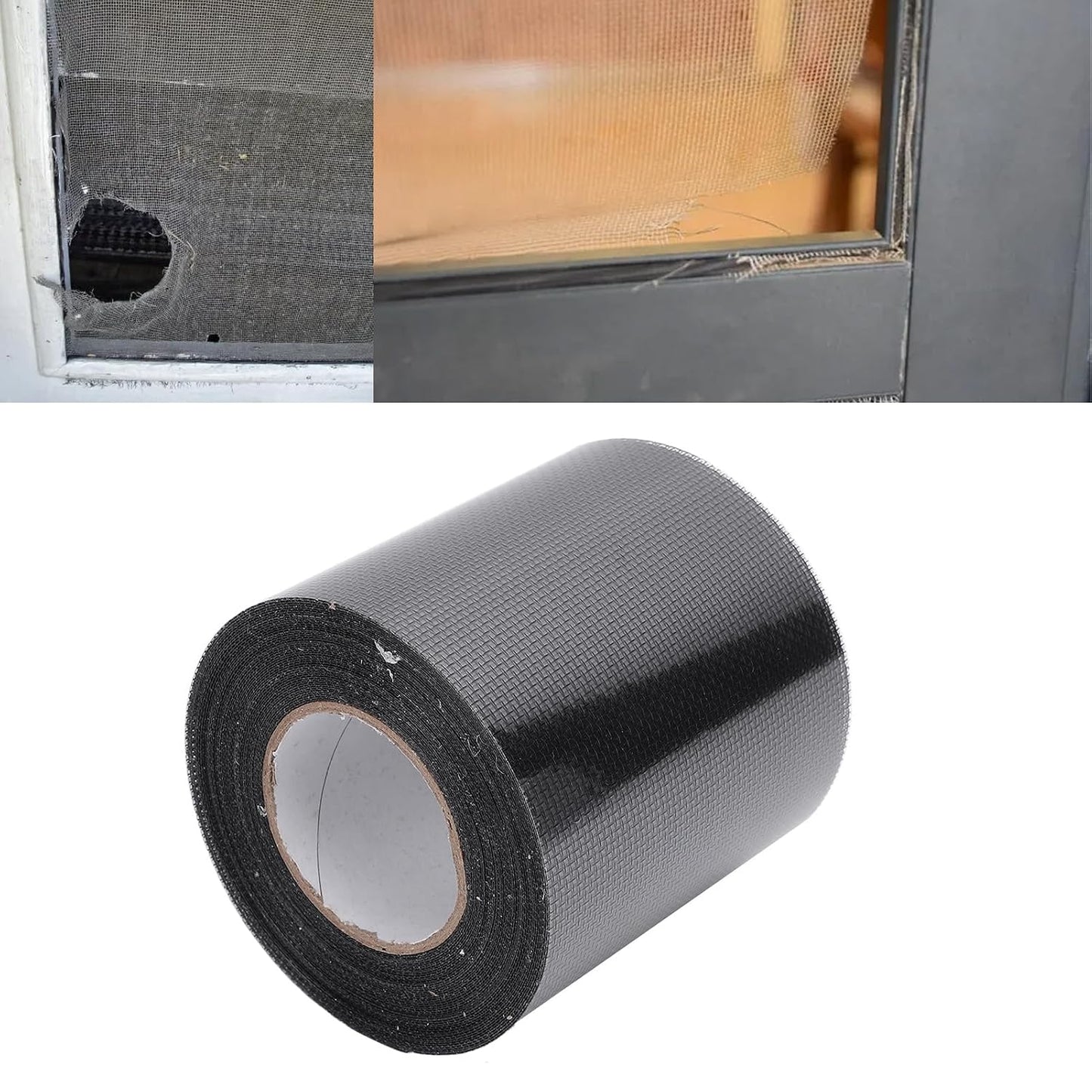 Window Screen Repair Mesh Patch Self Adhesive Tape Roll Strong Sticky Breathable Net Repair Kit for Home Camping Tent Door Bed Screen Quick Fix Solution 80mm x 6.1m (Black)