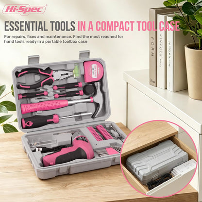 Hi-Spec 4V Electric Screwdriver Tool Kit Set. Cordless USB Rechargeable Screwdriver with Home Repair Tools. 42pc Compact Portable Case, DIY Kit for Beginners and the Household - Green