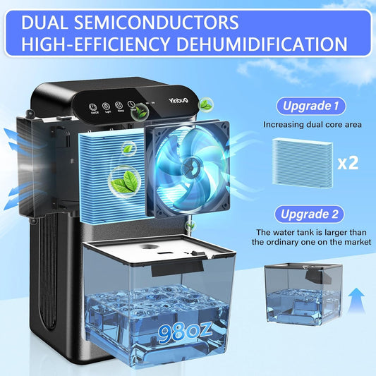 Dehumidifier for Home (98 OZ, 1000 sq ft), Small Quiet Dehumidifiers with Drain Hose, Auto Shut-Off, Sleep Mode, 3 Timer Modes, for Bedroom, Bathroom, Basement (CT6-Deep Black)
