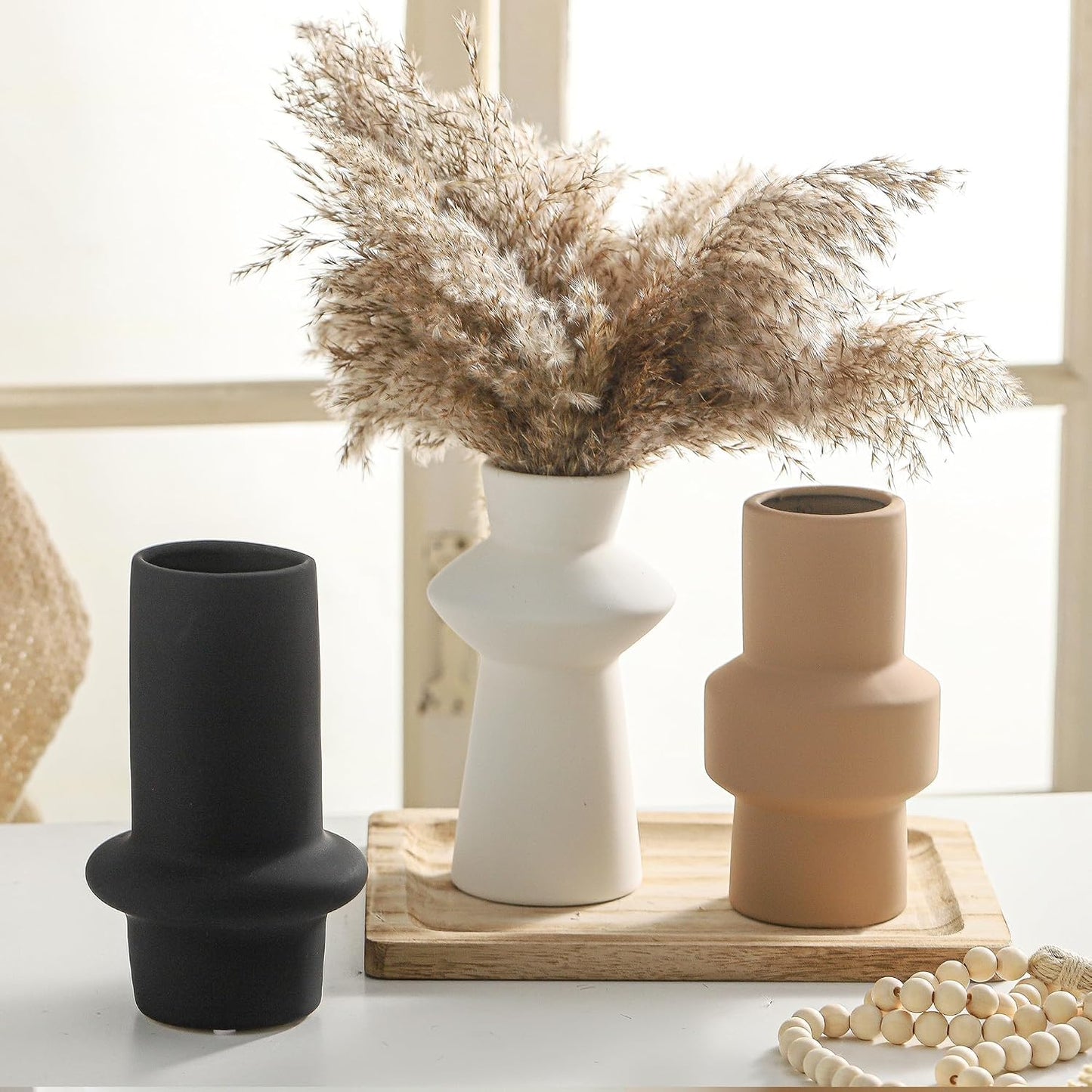 Bud Vase - Flower Vase Set - Decorative Vases - Ceramic Small Vase Set of 3 for Centerpieces - Ice Creak for Decor - Modern Decoration Vases for Home Farmhouse Table Office, Mini Vase by Lyeec