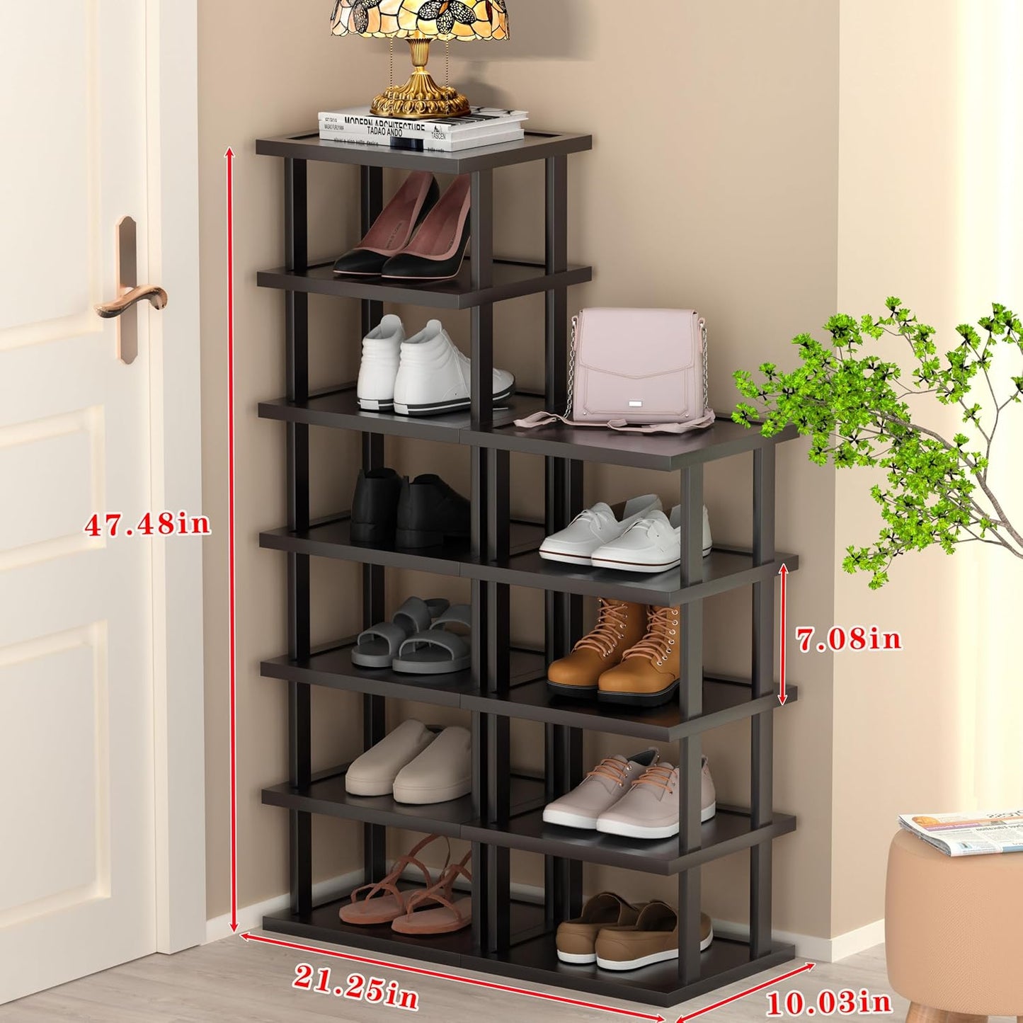 Vertical Shoe Rack - Tall Narrow Shoe Rack Organizer for Small Spaces,5 Tier Bamboo Shoen Shelf for Entryway,Closet,Corner,Doorway,Skinny Shoe Shelf Space Saving Shoe Storage,Free Stackable DIY