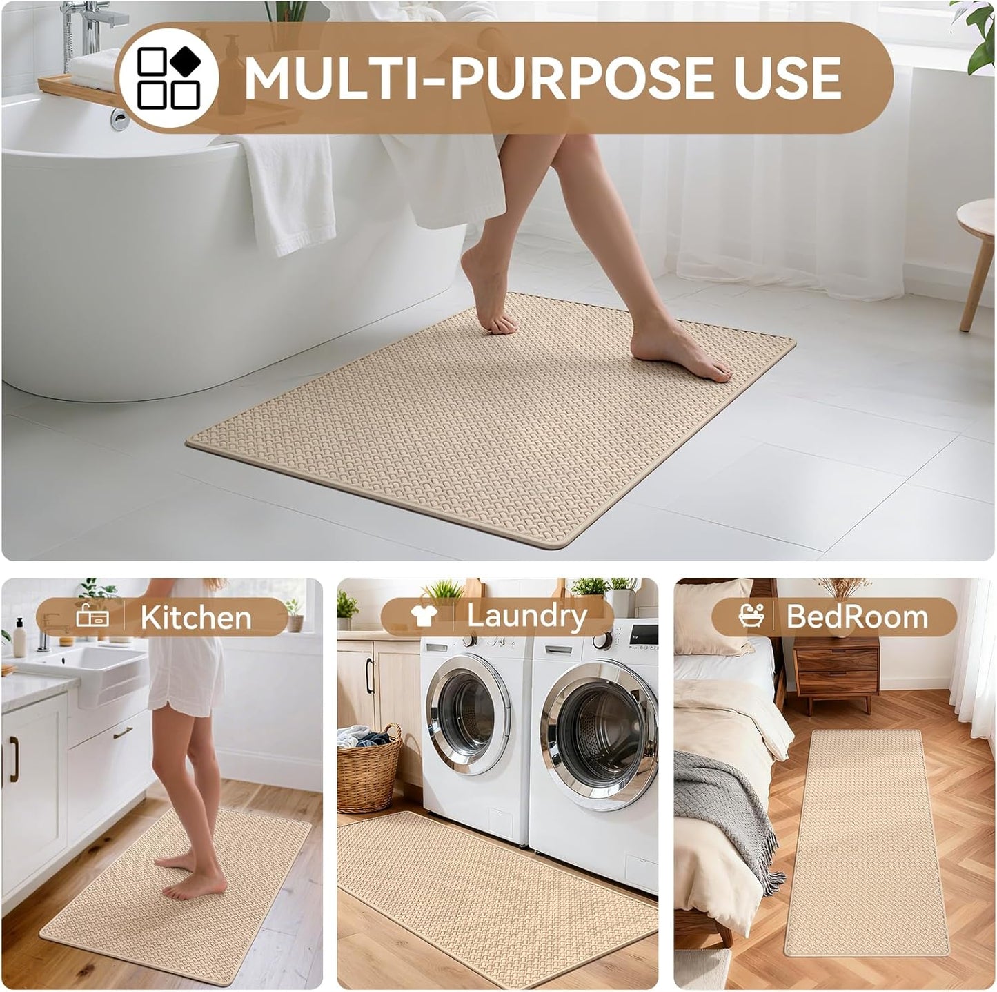 YDKGL Bathroom Rugs Non Slip, Super Absorbent Quick Dry Bath Mats for Bathroom, Foam Weave Texture Thin Bath Rugs Washable with Rubber Backing Fit Under Door Outside Shower,16" x 24“