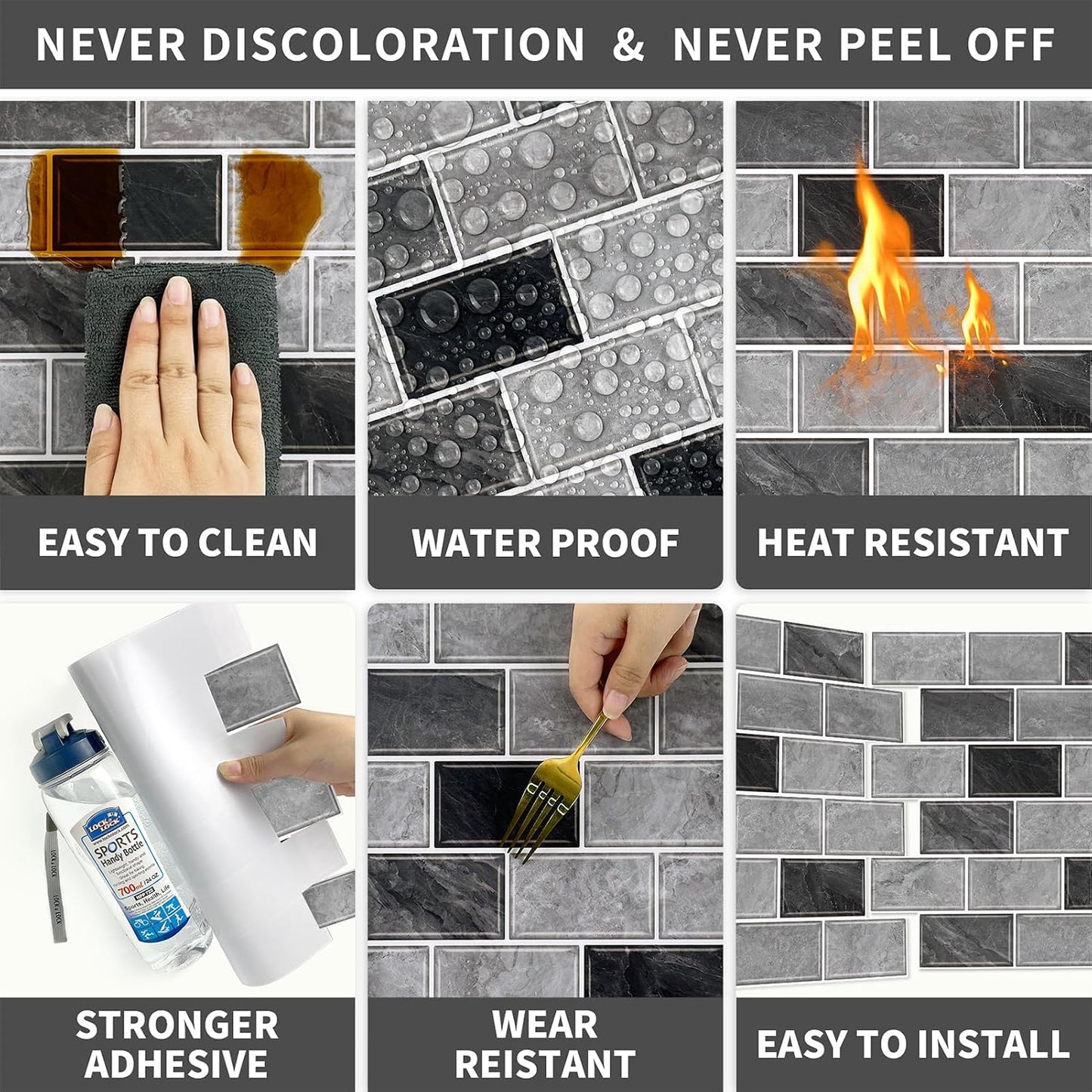 URCOLOR 10-Sheet Stick on Backsplash for Kitchen,12"x12" Peel and Stick Self Adhesive Wall Tiles Back Splashes for Bathroom Brown Marble Look