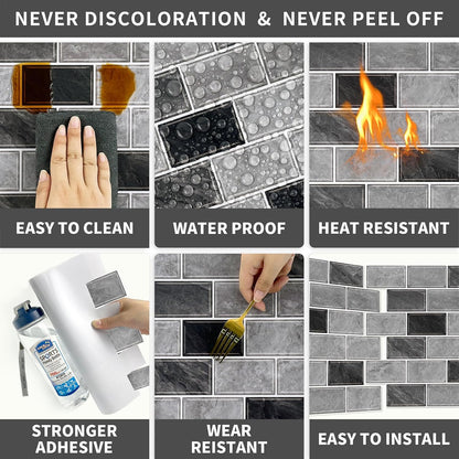URCOLOR 10-Sheet Stick on Backsplash for Kitchen,12"x12" Peel and Stick Self Adhesive Wall Tiles Back Splashes for Bathroom Brown Marble Look