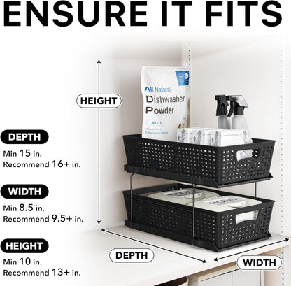 Simple Houseware 2 Tier Bathroom Organizer Tray Pull-Out Sliding Drawer/Under-Sink Storage, Clear