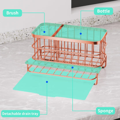 HapiRm Kitchen Sink Organizer, SUS304 Stainless Steel Rustproof Multifunctional Large Sink Caddy with Sponge Holder and Drain Tray for Kitchen Countertop (Silver)