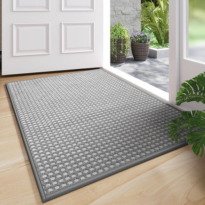 Front Door Mat 17''x30'', Absorbent Dirt Resist Washable Non Slip Low-Profile Indoor Doormat, Easy Clean Welcome Entryway Door Mats, Brown