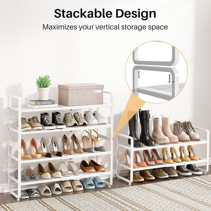 SNTD Shoe Rack - Expandable Shoe Organizer for Closet, Adjustable Metal Shoe Shelf Storage, Stackable Long Shoe Stand Holder for Garage, Entryway, Door Entrance (Black, 2-Tier)