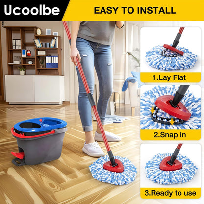 Spin Mop Replacement Head for O Cedar 2 Tank RinseClean, 4 Microfiber mop Refill, 1 Scrub Brush, 1 Mop Stick, 1 Mops Base, Deep Cleaning, 30" to 58" Mop Handle Replacement