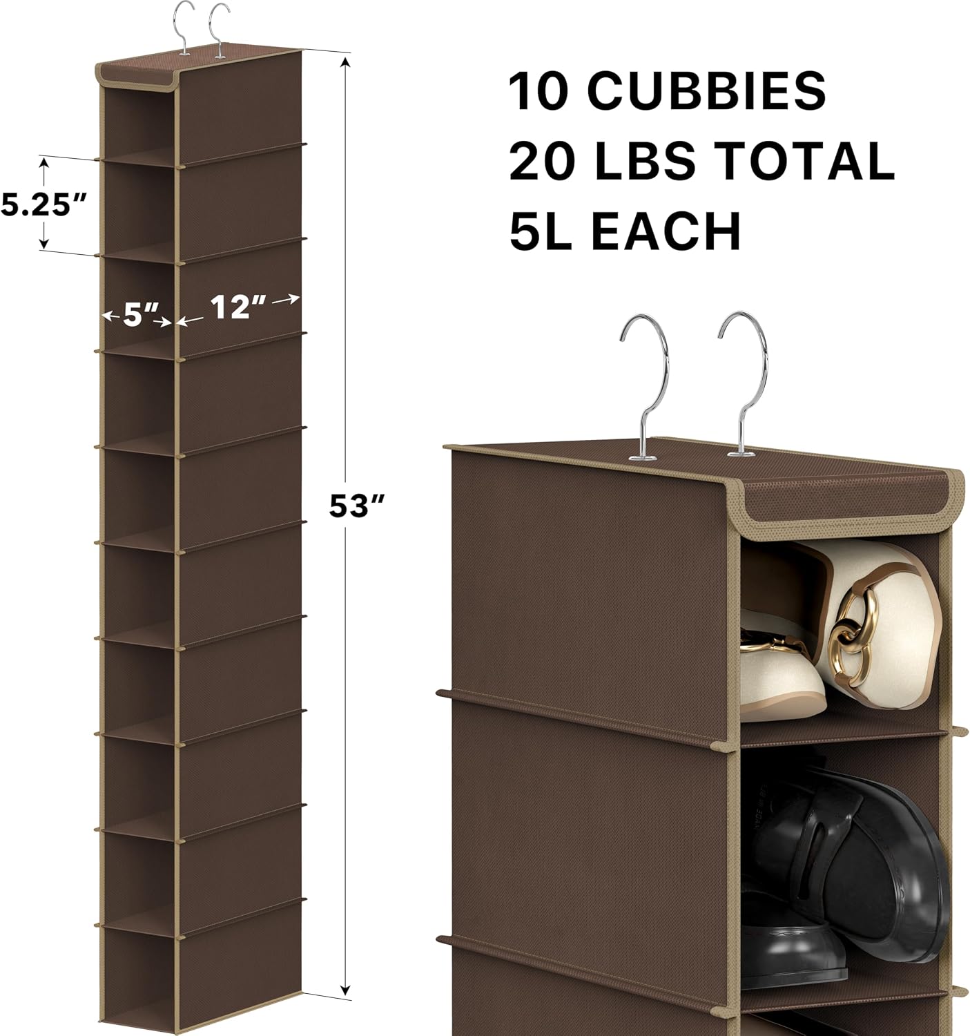 Simple Houseware 10 Shelves Hanging Shoes Organizer Holder for Closet, Grey