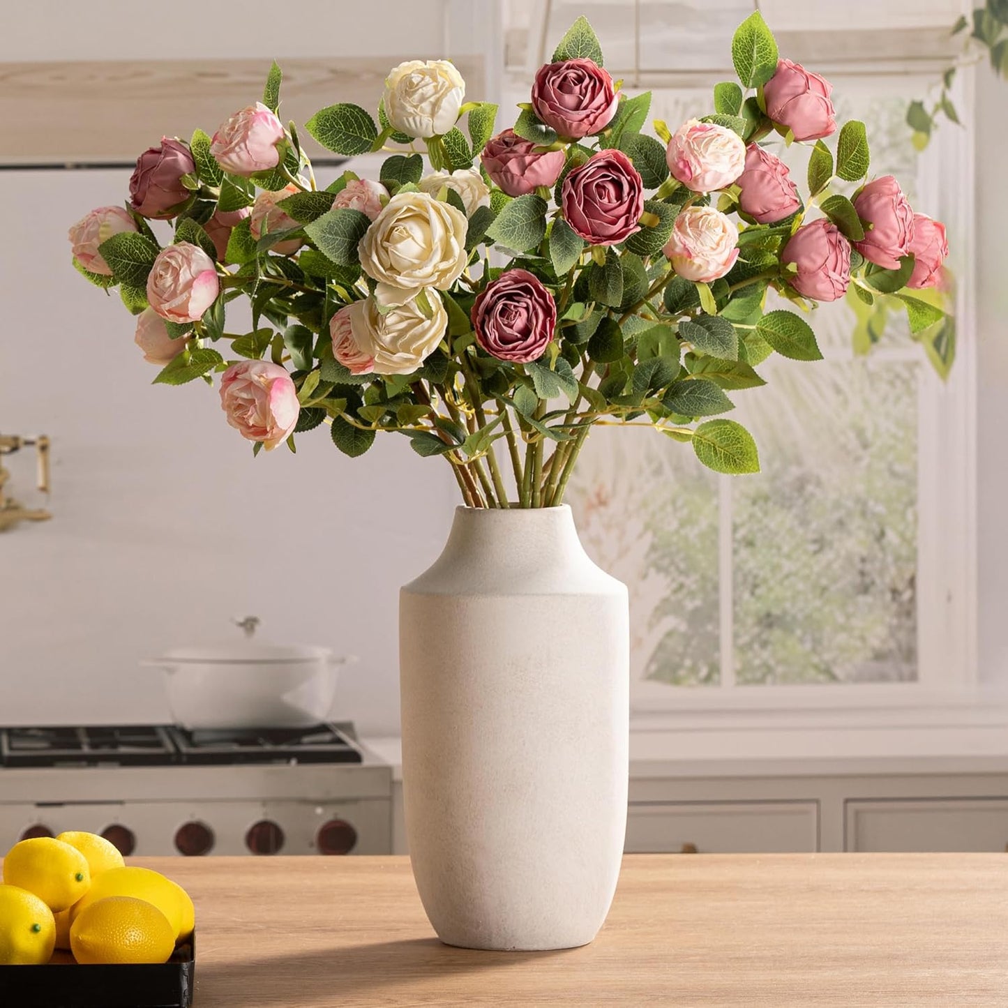 Ceramic Vase Set of 3, Modern Decorative Vases for Home Decor, Small Flower Pottery Vase Sets, Boho Farmhouse Rustic Vases for Living Room, Kitchen, Bedroom, Bathroom, Shelf, Table
