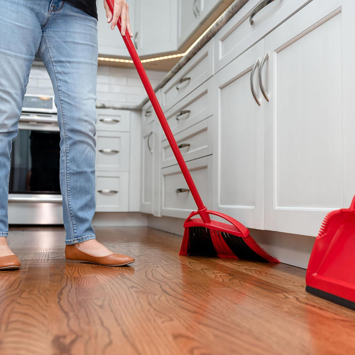 O-Cedar Strong Sweep Broom and Dustpan Set with Detail Brush | Indoor Outdoor Heavy Duty Stiff Bristle Broom | Step-On Dust Pan