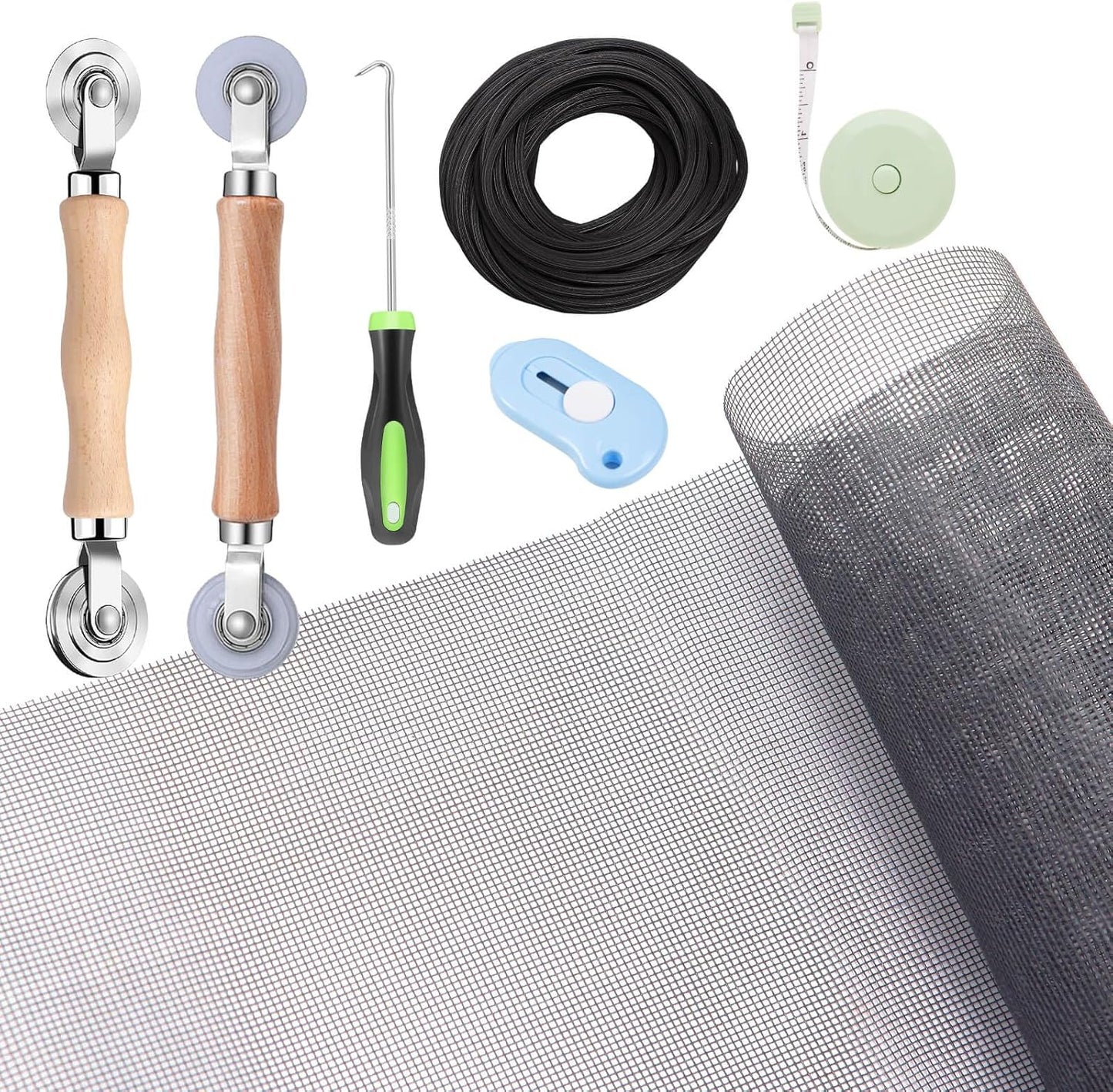 Windows Screen and Screen Door Repair Kit, 48"x118" Charcoal Fiberglass Mesh with Rolling Tool/Hook/Ruler/Cutter/Spline - Window Screen & Sliding Screen Door Replacement for Windows, TOOLTRIZ