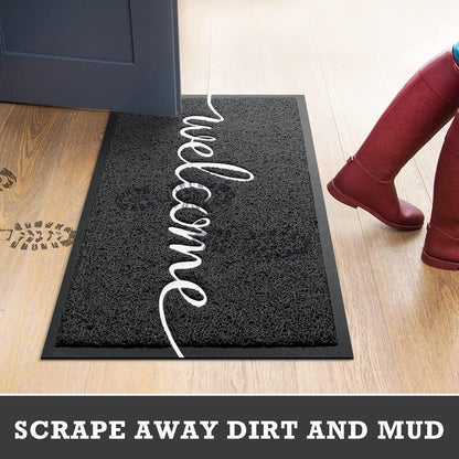 CozyBounty Black Door Mat Welcome Mats Outdoor Indoor Non-Slip Doormat for Entryway Low-Profile Floor Mat for Yard, Garage, High Traffic Areas (30"x17.5", Black)