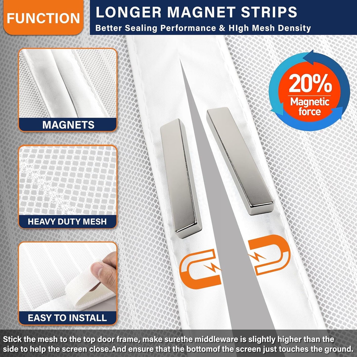 Mesh Screen with Magnetic Closure-Keeps Bugs Out Let Breeze in, Heavy Duty - Pet and Kid Friendly, Works with Front, Sliding Doors (38 x 82 Inch)