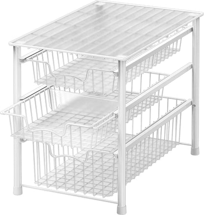 Simple Houseware Stackable 2 Tier Sliding Basket Organizer Drawer, Chrome