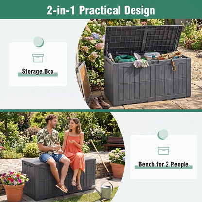 Tangkula 25 Gallon Waterproof Outdoor Storage Box with Lockable Lid | PP Resin, Wicker Patterned, Indoor Outdoor Use, Portable, Versatility, for Deck, Pool, Patio Cushions, Garden Tools