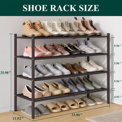 Smiry Bamboo Shoe Rack, 3 Tier Free Standing Wooden Shoe Organizer, Stackable Wood Shoe Storage Shelf for Closet, Entryway, 5 Horizontal Slats, 26.8"x11"x18.3", Natural