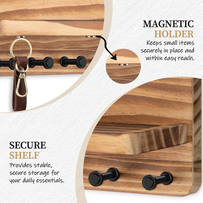 Nekon Key Holder for Wall with Shelf, Pine Wooden Key Hanger Wall Mounted, Farmhouse Wall Organizer for Home Entryway & Apartment (Standard, Wood)