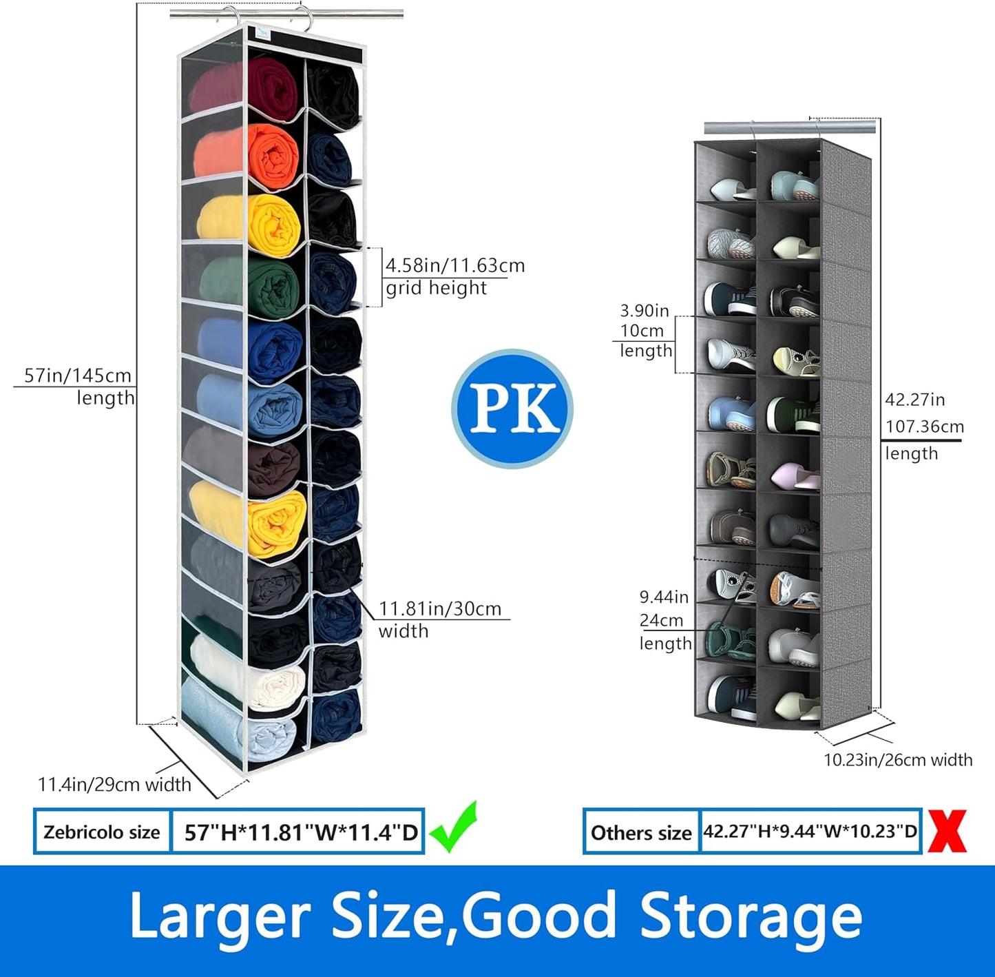 Over the Door Organizer Storage 6 Tier, 12 Large Capacity Side Pockets, Heavy Duty Metal Reinforced Hook Anti Tilt 75 LB Load Behind Door Storage for Bedroom Bathroom Pantry Nursery