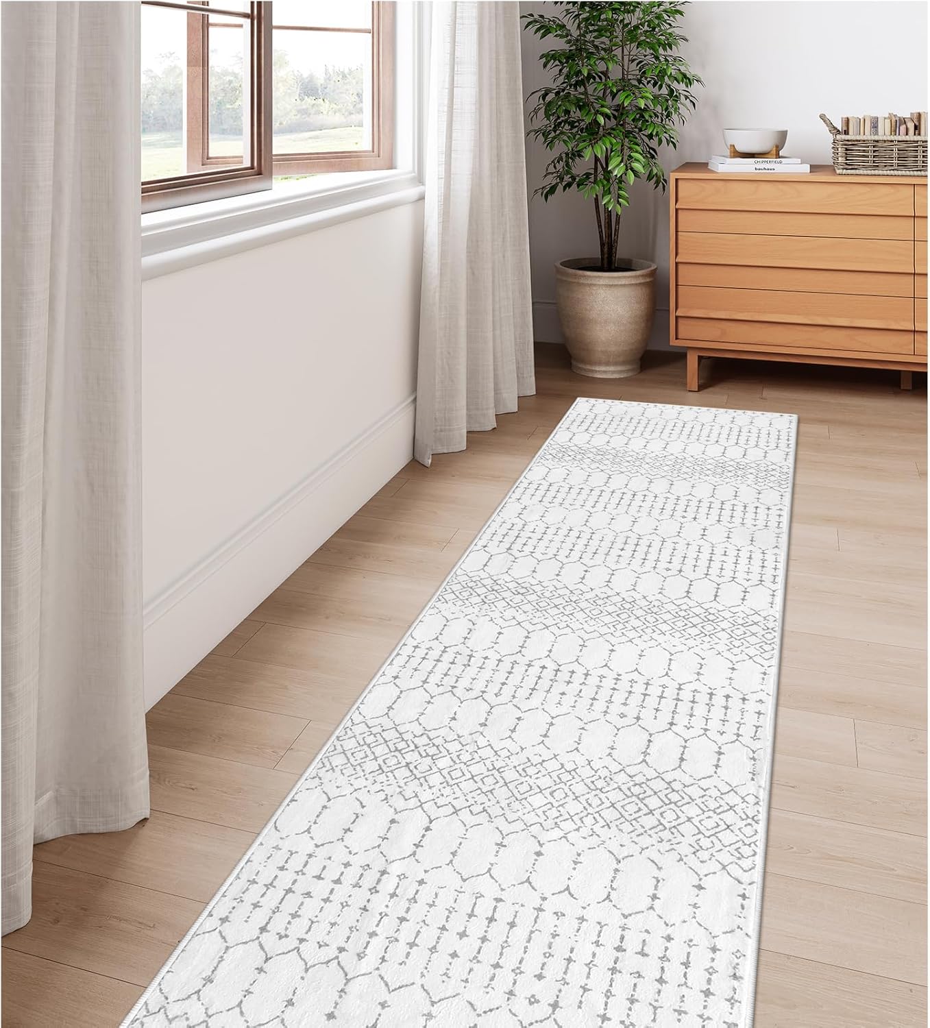 Lahome Moroccan Entry Rug 2x3, Non-Slip Washable Front Indoor Door Mat Rubber Backing Low-Profile Door Rugs, Small Geometric Print Distressed for Entryway Bathroom Kitchen, Black Hana