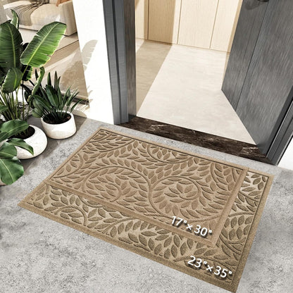 Bulijojo Front Door Mat Entrance,Durable Heavy Duty Welcome Mat,Thick Absorbent Natural Rubber Non Slip Mat,Sturdy Entryway Brown 17"x30"